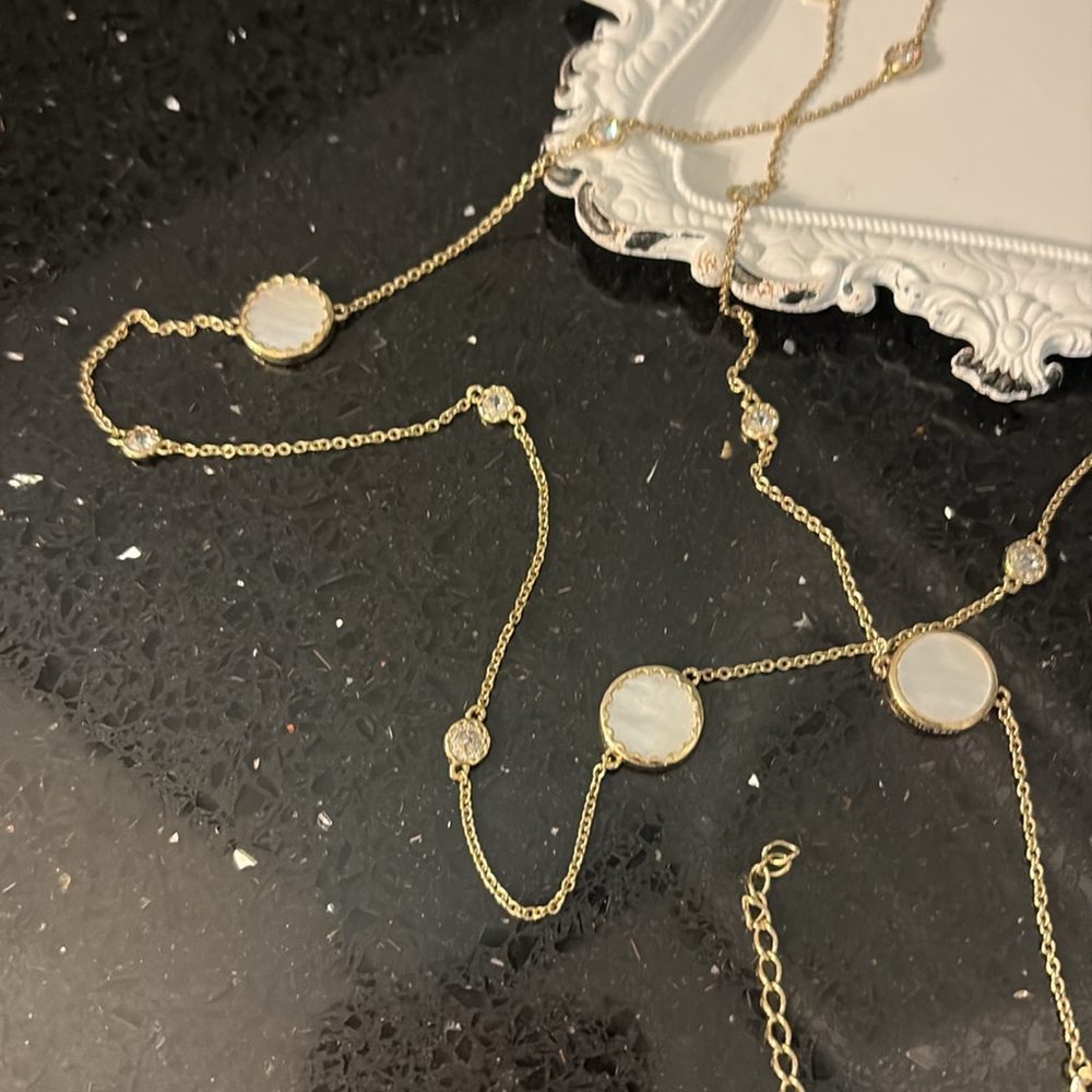 Diamonique By The Yard w/Pearl Accents 36” 14K Yellow Gold Clad SS Necklace - Picture 8 of 11